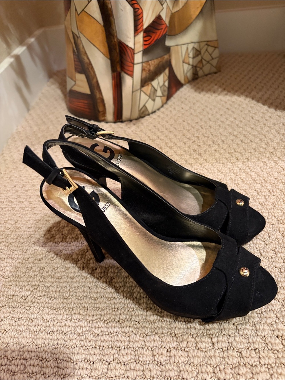 G by Guess Black Slingback Peep-Toe Stilettos - Women's Dress Shoes